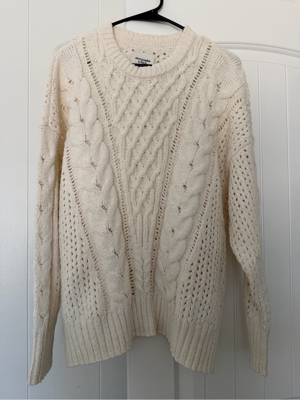 Abercrombie & Fitch Cream Cable-Detail Crewneck Sweater